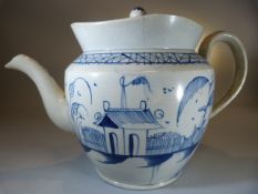 Large Pearlware blue and white hand painted Punch pot with Galleried top. Painted in underglaze blue