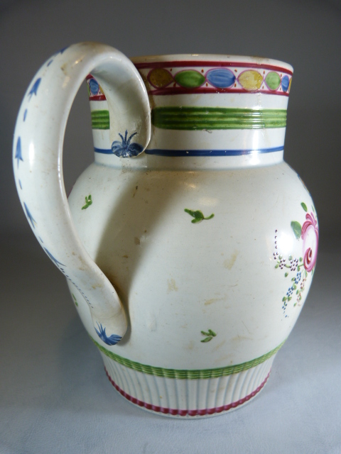 Early 19th Century English Creamware staffordshire jug decorated with Polychrome flowers and - Image 9 of 10