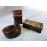 Horn rectangular snuff box along with a Tortoise shell match holder and one other