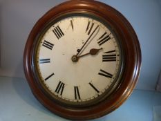 Mahogany cased Antique circular fusee wall clock. Missing circular glass bezel face. Enamelled