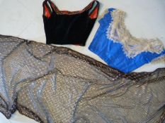 Early lacework and silk corset along with once other. Unusual scarf with trailing metal detailing