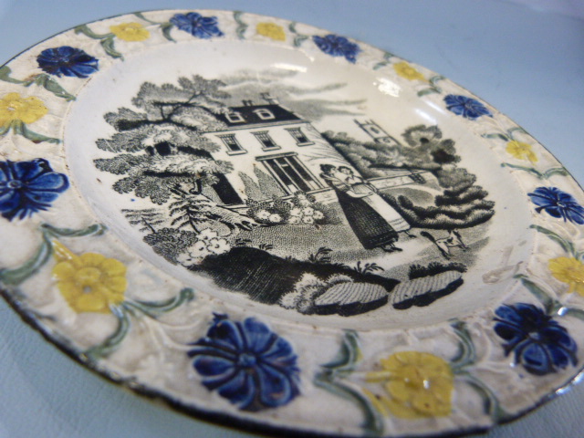Staffordshire Lustre childrens plates c.1800's. 6 Various plates depicting scenes. One of Windsor - Image 24 of 32