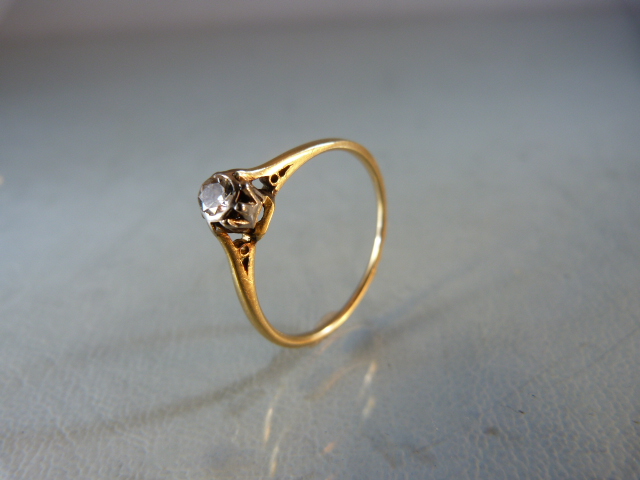 Single solitaire diamond ring on gold band (hallmarks rubbed) size P - Image 4 of 6