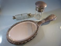 Silver vanity mirror by Walker & Hall London dated 1903 with bevelled glass and a silver topped