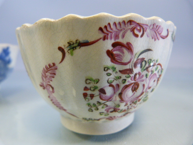 Pearlware Tea Bowl and saucer overglazed and painted. Along with a poss oriental blue and white - Image 4 of 11