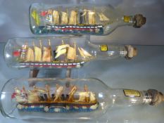 20th Century folk art of Ships in bottles - Three examples
