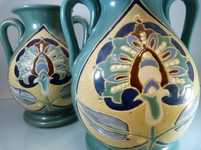 Pair of Art Nouveau style twin handled vases - Image 2 of 8