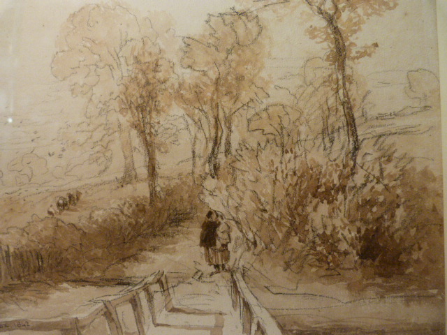 DAVID COX (1783 - 1859): A Footbridge in Pencil & Brown wash 7.25 x 10.25 inches signed and dated - Image 2 of 6