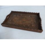 Hand Carved Indian serving tray inlaid with brass A/F