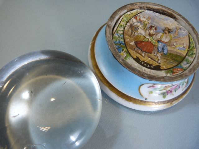 Antique Porcelain - Meissen pill pot decorated with scenes, along with a Dresden candle stick with - Image 12 of 19