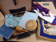 Collection of Masonic Regalia to include Sash, Gavel, Regulation books etc
