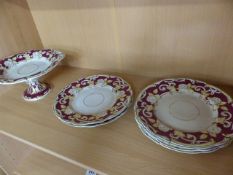 Collection of 19th Century table ware in red and cream ground with a gilded border. Compromising