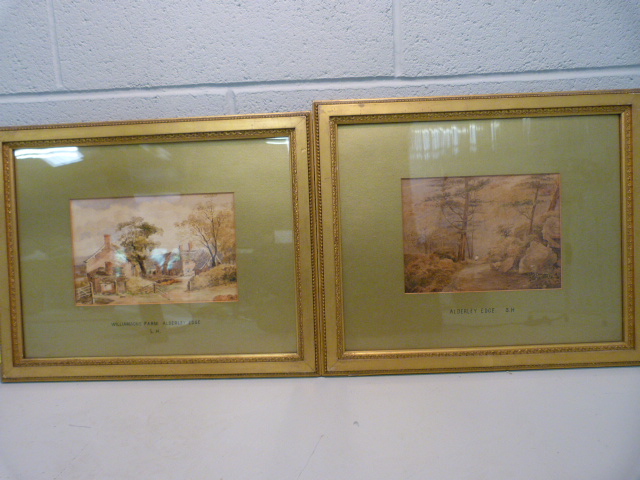 Pair of Views - Watercolours Titled 'Alderley Edge and Williamson's Farm, Alderley Edge' by S.H