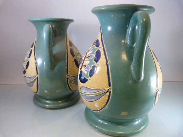Pair of Art Nouveau style twin handled vases - Image 3 of 8