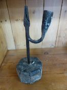 Early Iron candle holder/ snuff mounted on wooden base