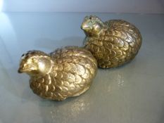 Silverplated condiment salt and pepper shakers in the form of quails