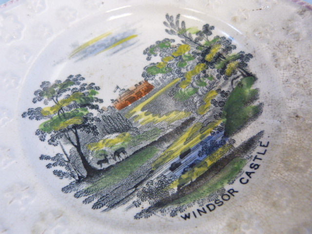 Staffordshire Lustre childrens plates c.1800's. 6 Various plates depicting scenes. One of Windsor - Image 13 of 32