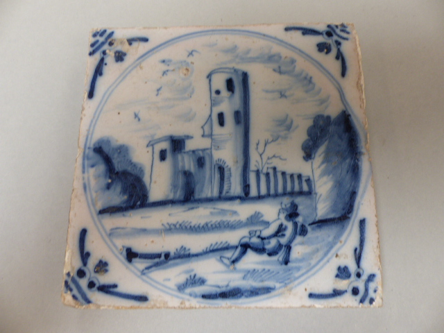 Four Delftware tiles - 1) Decorated in Polychrome colours depicting a vase of flowers. 2) An Early - Image 7 of 10