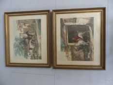 Pair of French lithographs of horses 'Entering' and 'Leaving' the stables