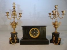 Antique marble clock with Garniture decorated in Gilt. Garniture A/F