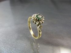 9ct Emerald and Diamond Cluster ring. UK - N approx weight - 2.7g