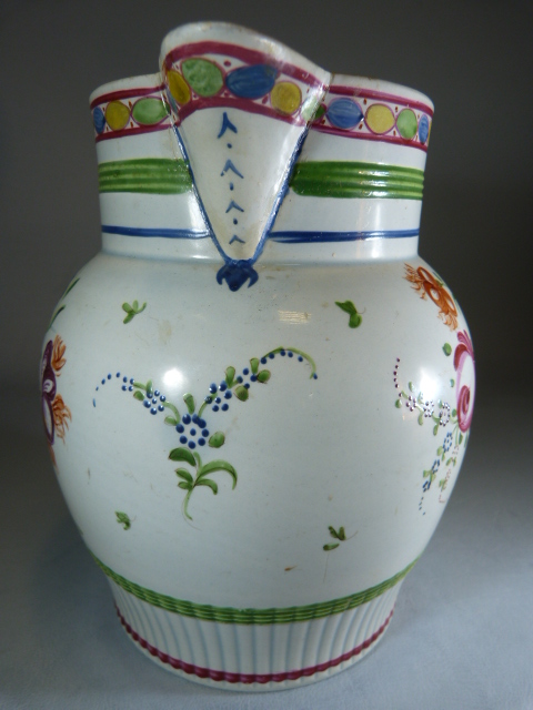 Early 19th Century English Creamware staffordshire jug decorated with Polychrome flowers and - Image 7 of 10
