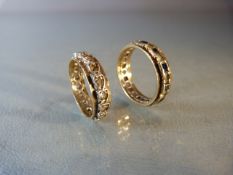 Two gold & Silver eternity rings set with stones one with all over heart design (M.5 & K)