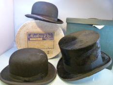 Vintage Hats - To include a Top Hat in original box by Walter Barnard and Son. Along with two bowler