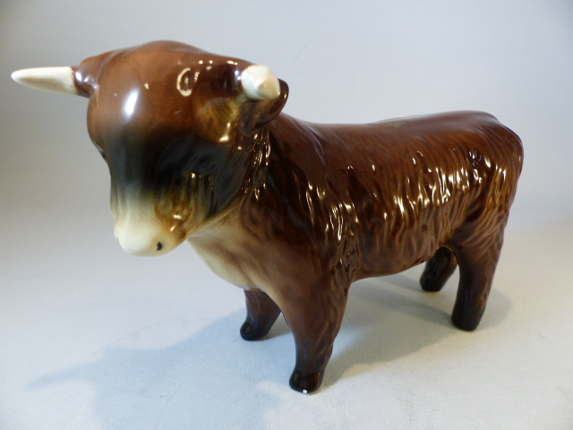 China highland cattle - Beswick highland calf, unmarked highland cow and a Hereford Red money bank - Image 2 of 8