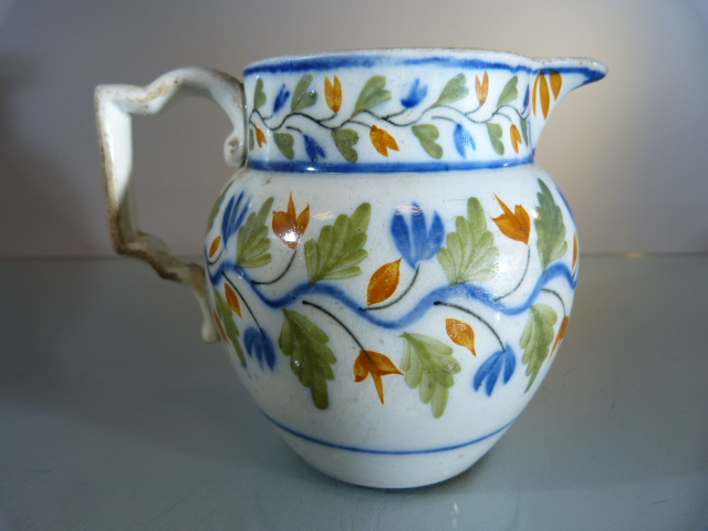 C.1800 Pratt Pearlware Staffordshire jug decorated in Green, Blue and Orange