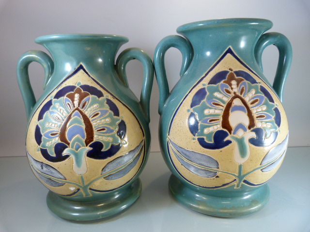 Pair of Art Nouveau style twin handled vases - Image 5 of 8