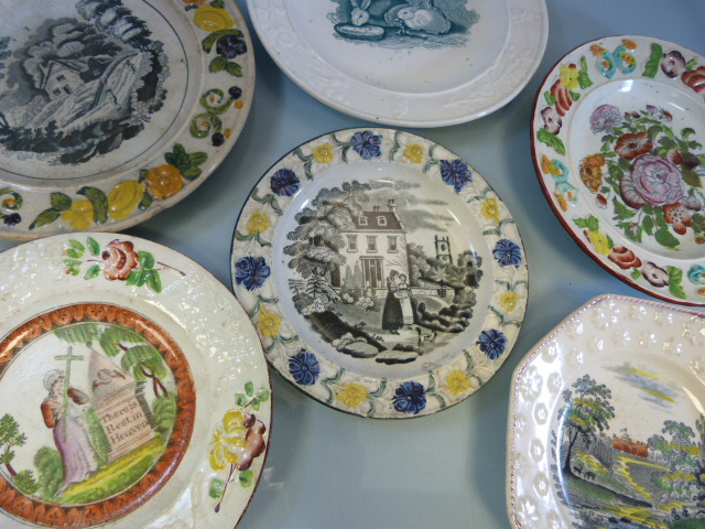 Staffordshire Lustre childrens plates c.1800's. 6 Various plates depicting scenes. One of Windsor - Image 2 of 32