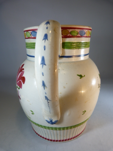 Early 19th Century English Creamware staffordshire jug decorated with Polychrome flowers and - Image 4 of 10