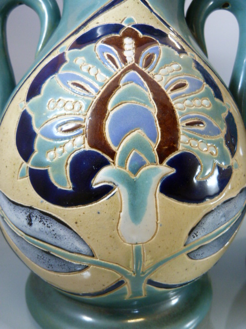 Pair of Art Nouveau style twin handled vases - Image 6 of 8