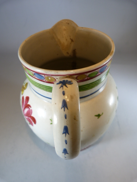 Early 19th Century English Creamware staffordshire jug decorated with Polychrome flowers and - Image 5 of 10