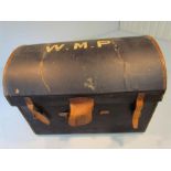 Leather clad domed top travel trunk with inner tray. WMP to top.