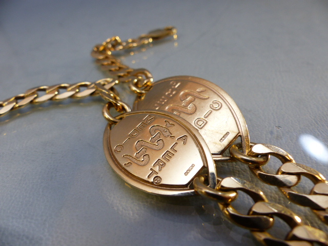 Two 9ct Gold medical bracelets Hallmarked to tags and clasps with curb link chains (total weight - Image 3 of 4