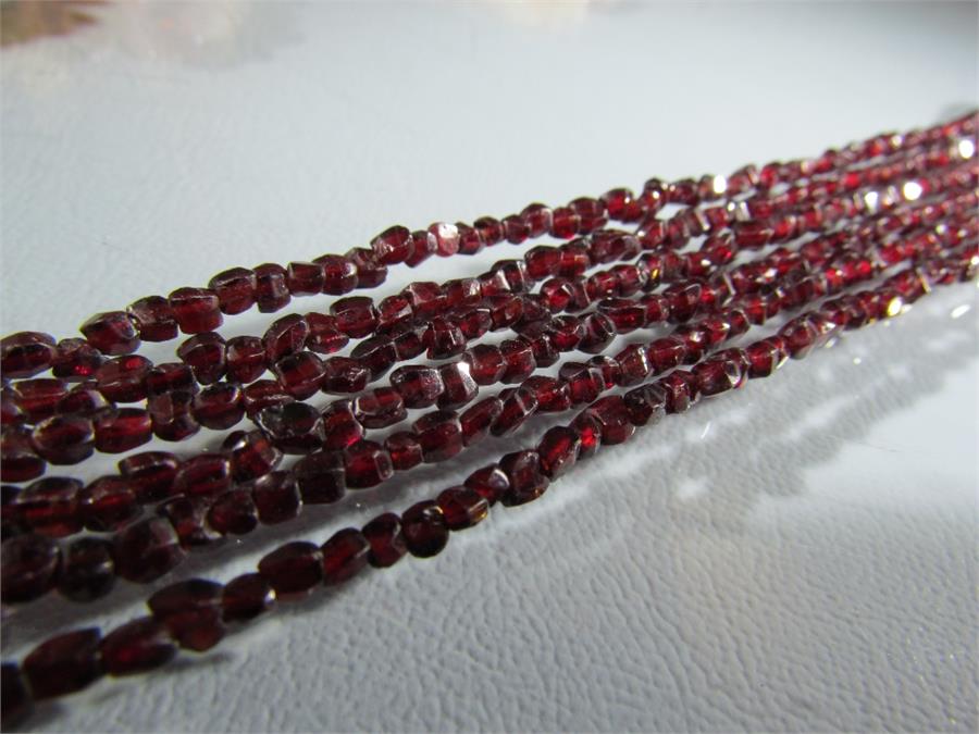 Three bead necklaces - 1) Garnet faceted 3 string with a rolled gold barrel clasp. 2) Twisted Rope - Image 4 of 6