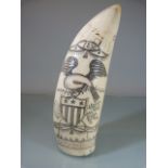 Scrimshaw Whales tooth - Early 19th century, depicting the American Clipper ship 'Susan'. Dated 1830