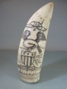 Scrimshaw Whales tooth - Early 19th century, depicting the American Clipper ship 'Susan'. Dated 1830