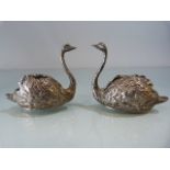 Pair of Hallmarked silver Swan salts. Detailed with plumage Birmingham 1971 by J B Chatterley & Sons