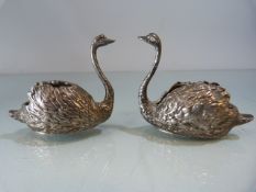 Pair of Hallmarked silver Swan salts. Detailed with plumage Birmingham 1971 by J B Chatterley & Sons