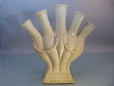 Creamware 19th Century staffordshire Quintal vase with applied floral swags on a rectangular