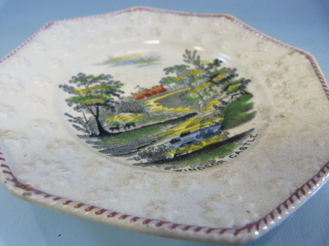 Staffordshire Lustre childrens plates c.1800's. 6 Various plates depicting scenes. One of Windsor - Image 14 of 32