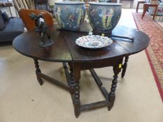 Antique oak 'Coffin' type drop leaf table