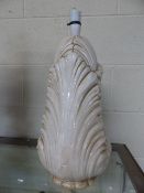 Bassano pottery lamp base stylised as feathers - stamped to bottom.