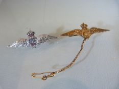 WITHDRAWN: 9CT GOLD 'RAF' WINGS BROOCH, measuring approximately 4.5cm in length, hallmarked 9ct