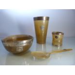 WITHDRAWN: Scottish Provincial mounted horn set compromising of Beaker, Bowl, Napkin Ring and