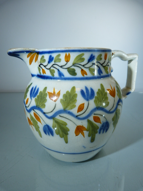 C.1800 Pratt Pearlware Staffordshire jug decorated in Green, Blue and Orange - Image 3 of 7
