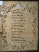 Early 19th Century Sampler by Emma Wright aged 10 years 1805. Shows a poem titled advice with